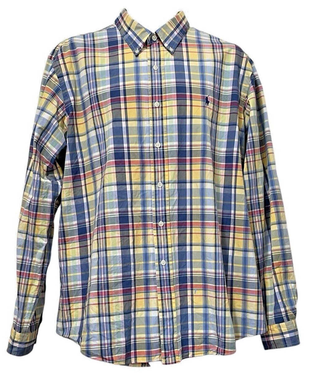 Ralph Lauren Mens XXL Plaid Button Down Shirt Multi Color Long Sleeve Pony Logo